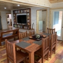 Bright White Washed Knotty Pine Paneling - Blue Paneling Dining