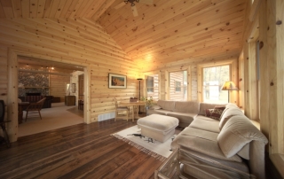 log siding and knotty pine paneling