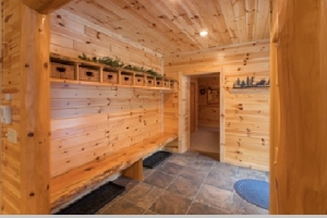 Knotty pine log cabin interior paneling