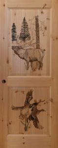 Knotty Pine Door Raised 2 Panel - 2 Carvings