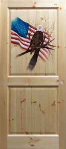 Knotty Pine Painted Bald Eagle 2 Panel Door